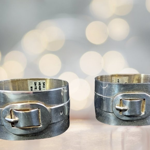 Bloomingdale's Silver Napkin Rings set of 2 Belt in Buckle, Oval Shape -Solid - Picture 3 of 7